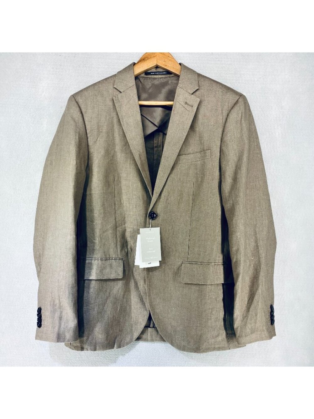 H&M Seersucker Blazer Mens 36R Beige Linen Sport Coat Jacket Chambray NWT